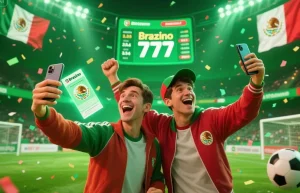 Aficionados mexicanos apostando en partidos de fútbol usando la app de Brazino777.