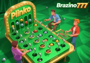 Bola rebotando en el tablero Plinko en Brazino777, con premios en la parte inferior