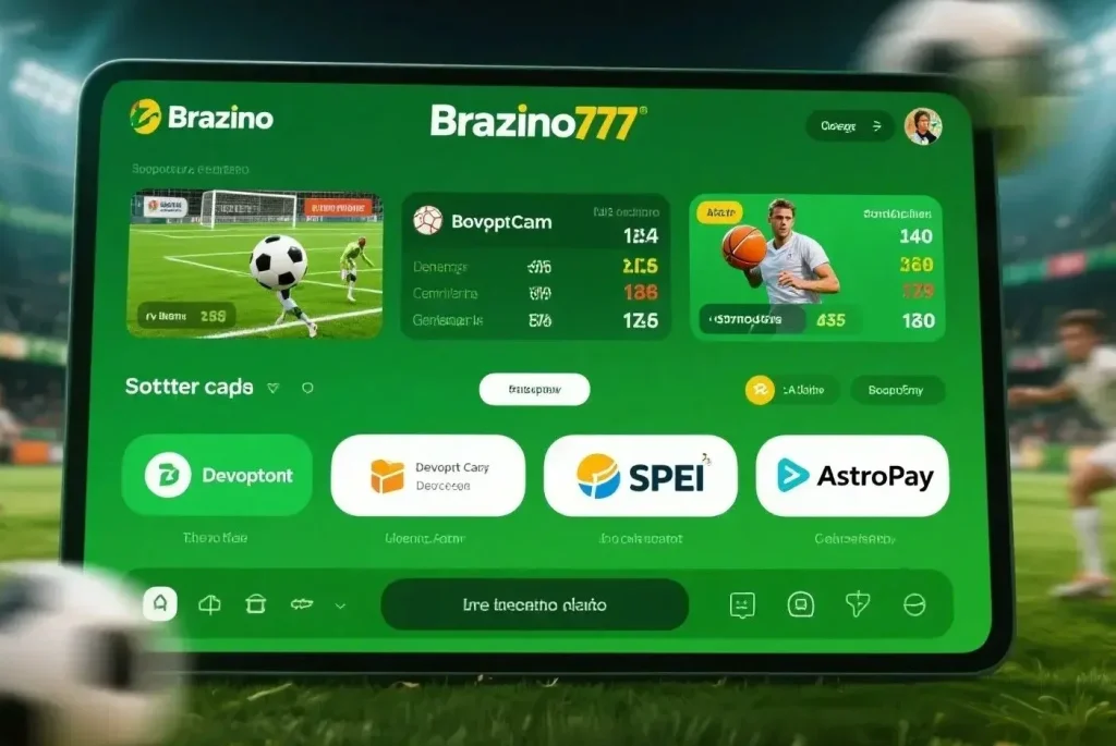 Panel de apuestas deportivas en vivo en Brazino777 con diseño en verde y cuotas actualizadas.